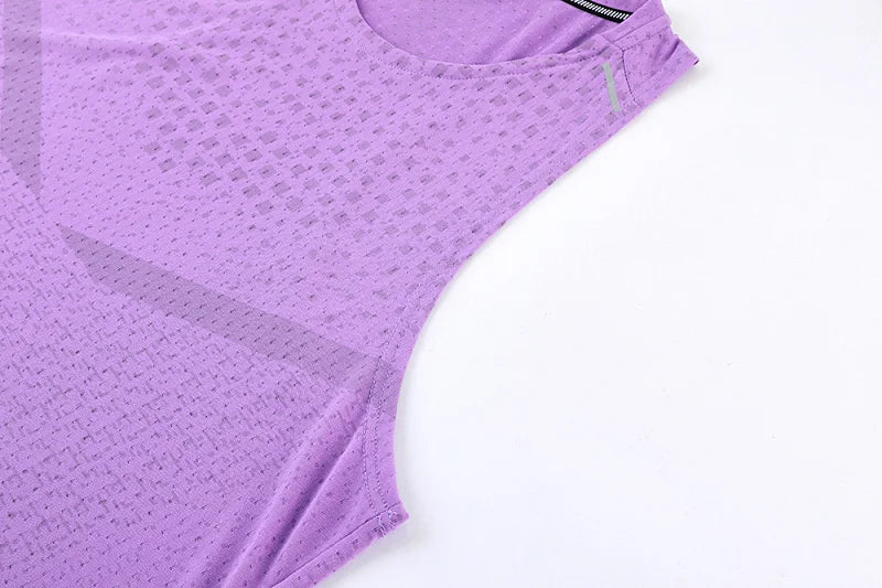 Purple breathable mesh gym vest tank top, crew neck