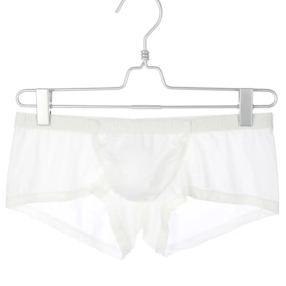 Ice silk low-rise boxer briefs, white, front pouch and elastic waistband