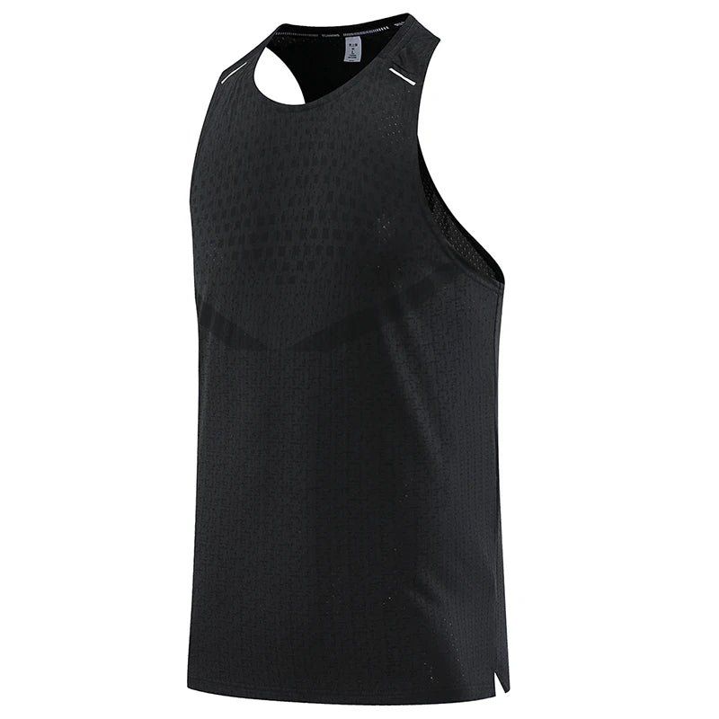 Black breathable mesh gym vest tank top with scoop neck