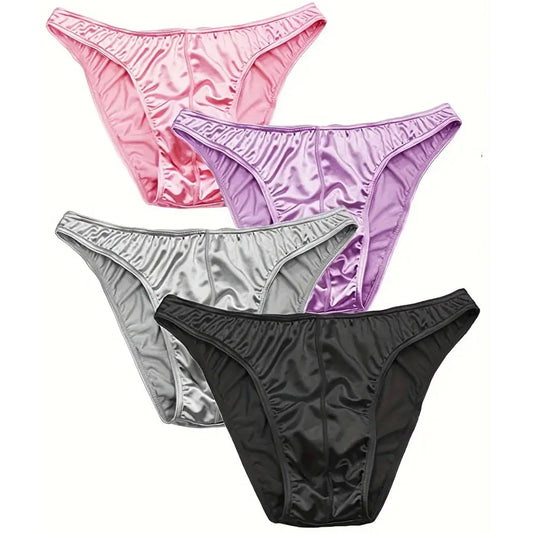 Satin silky briefs set in pink, lavender, silver, and black, 4-pack
