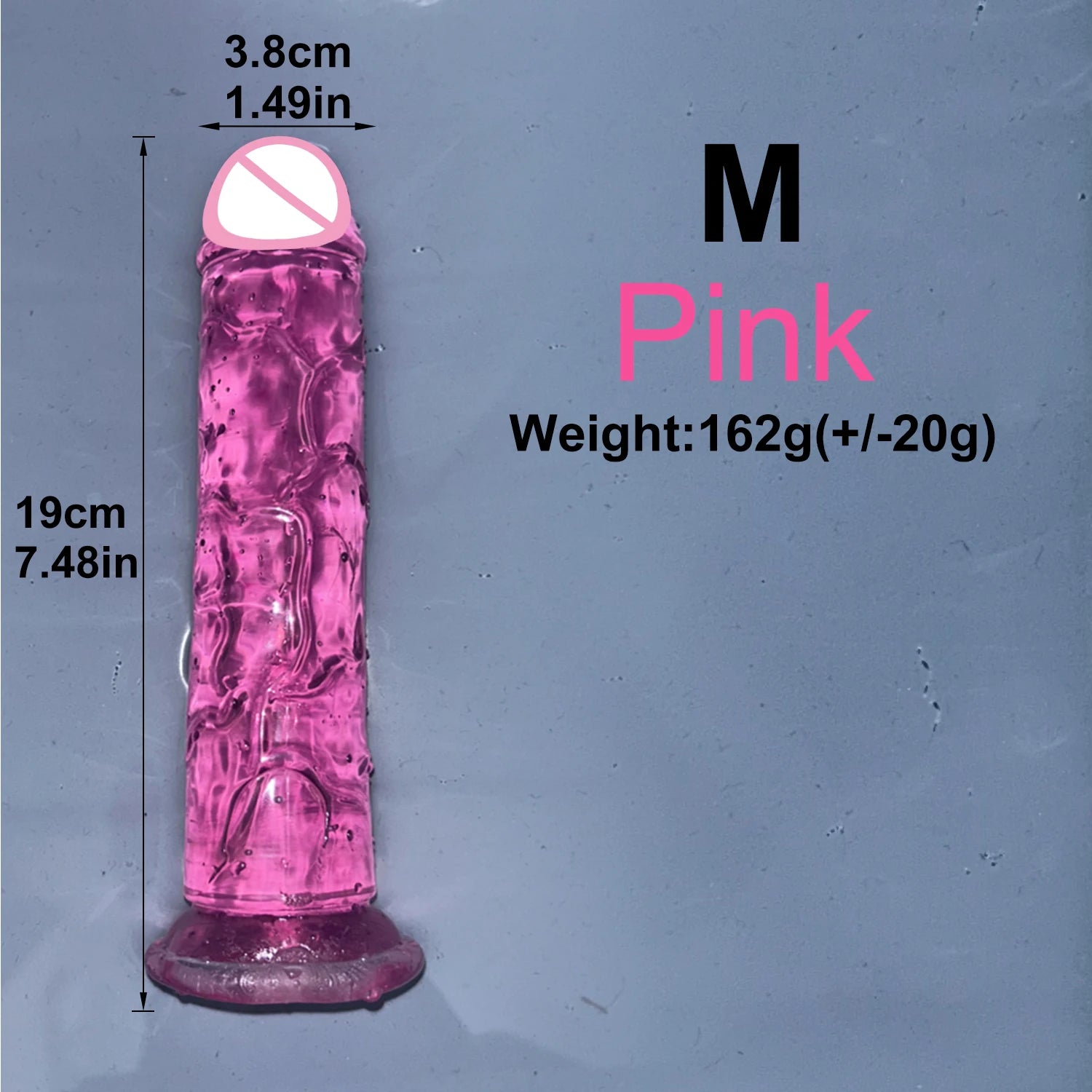 Pink transparent jelly dildo with suction cup, M size