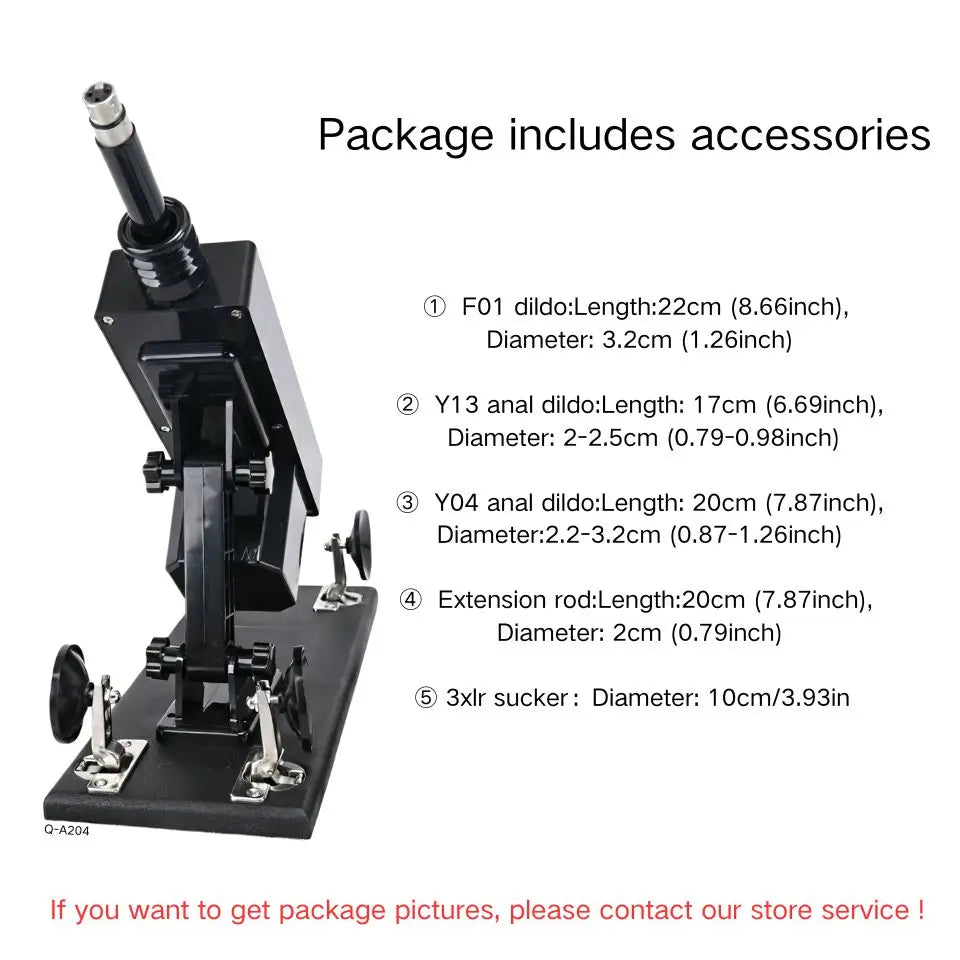 Automatic thrusting sex machine, black base with dildo attachments and 3XLR suction cup