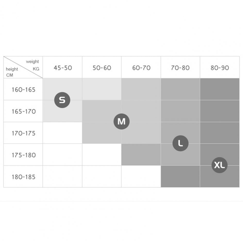 Men size chart by height and weight with size markers S, M, L, XL