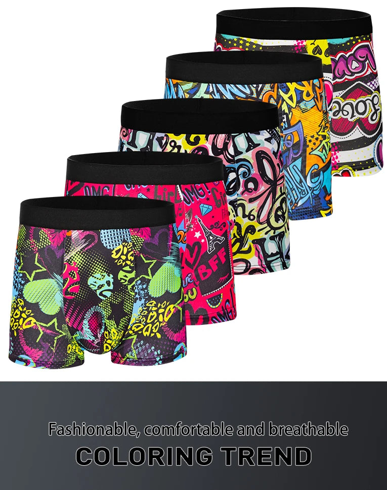 5-pack printed boxer shorts in multicolor abstract comic-style patterns