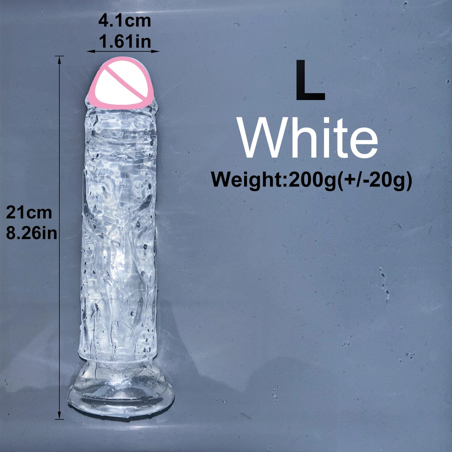 White L transparent jelly dildo with suction cup