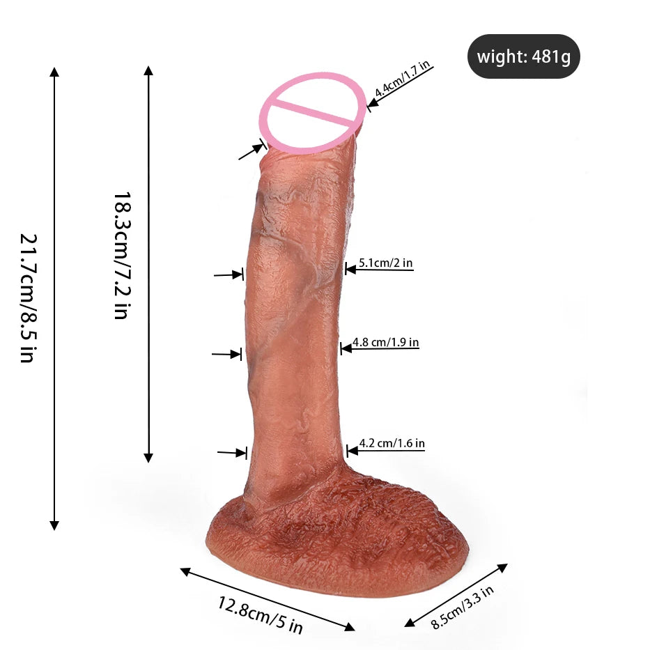 Warm pink silicone sex toy with suction base, tall tapered shaft and ridged texture