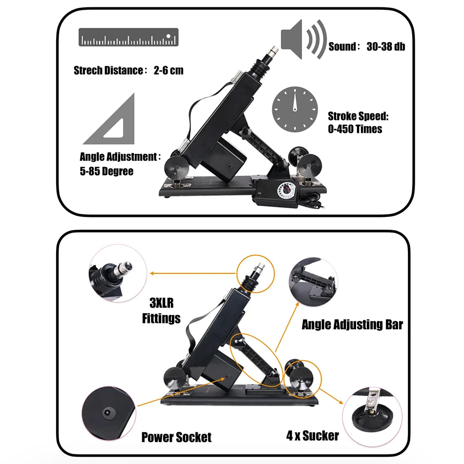 Automatic thrusting sex machine with power plug and suction-cup feet