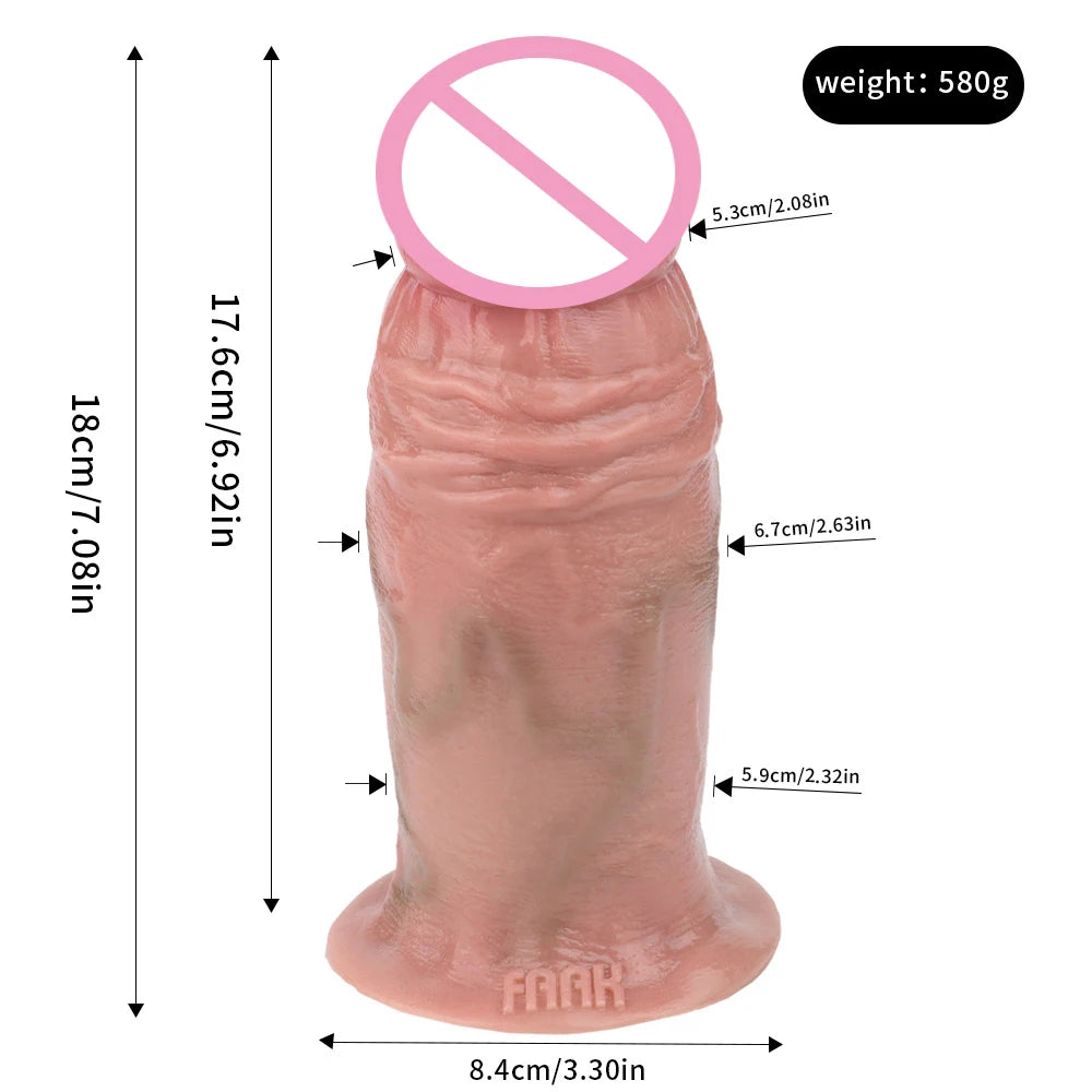 Light pink silicone sex toy with flared suction base and tapered midsection