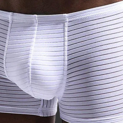 White mesh boxer brief, vertical stripe texture, front view (plus size)