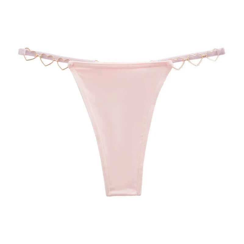 Pink sheer thong panties with lace-trim bikini leg openings