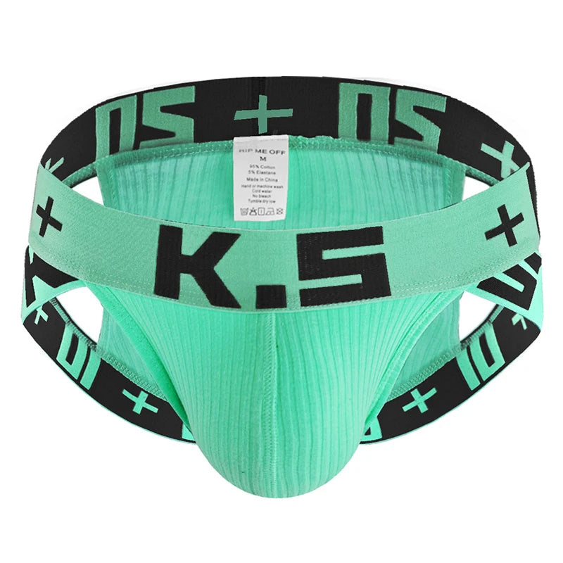 Teal ribbed brief with black + logo waistband and leg band