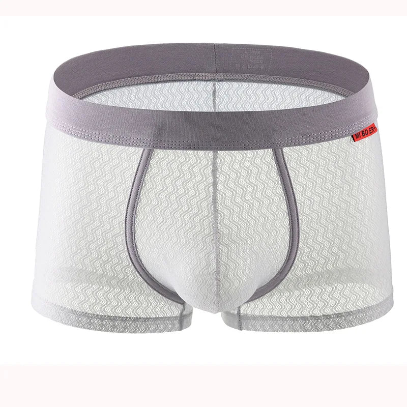 Gray seamless boxer brief with wave-textured fabric and wide elastic waistband.