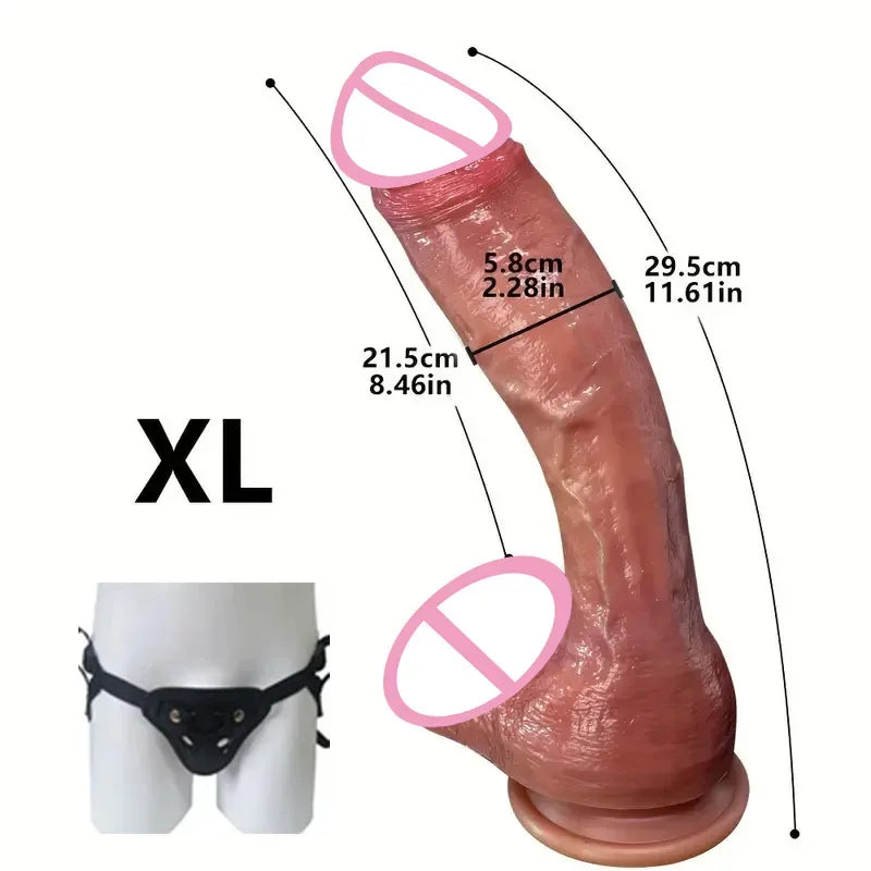 XL flesh-toned realistic sex toy, length labeled 21.5cm, suction base