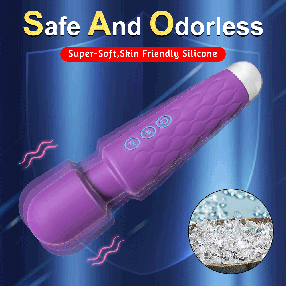 Purple waterproof g-spot magic wand vibrator with three-button control panel on textured grip