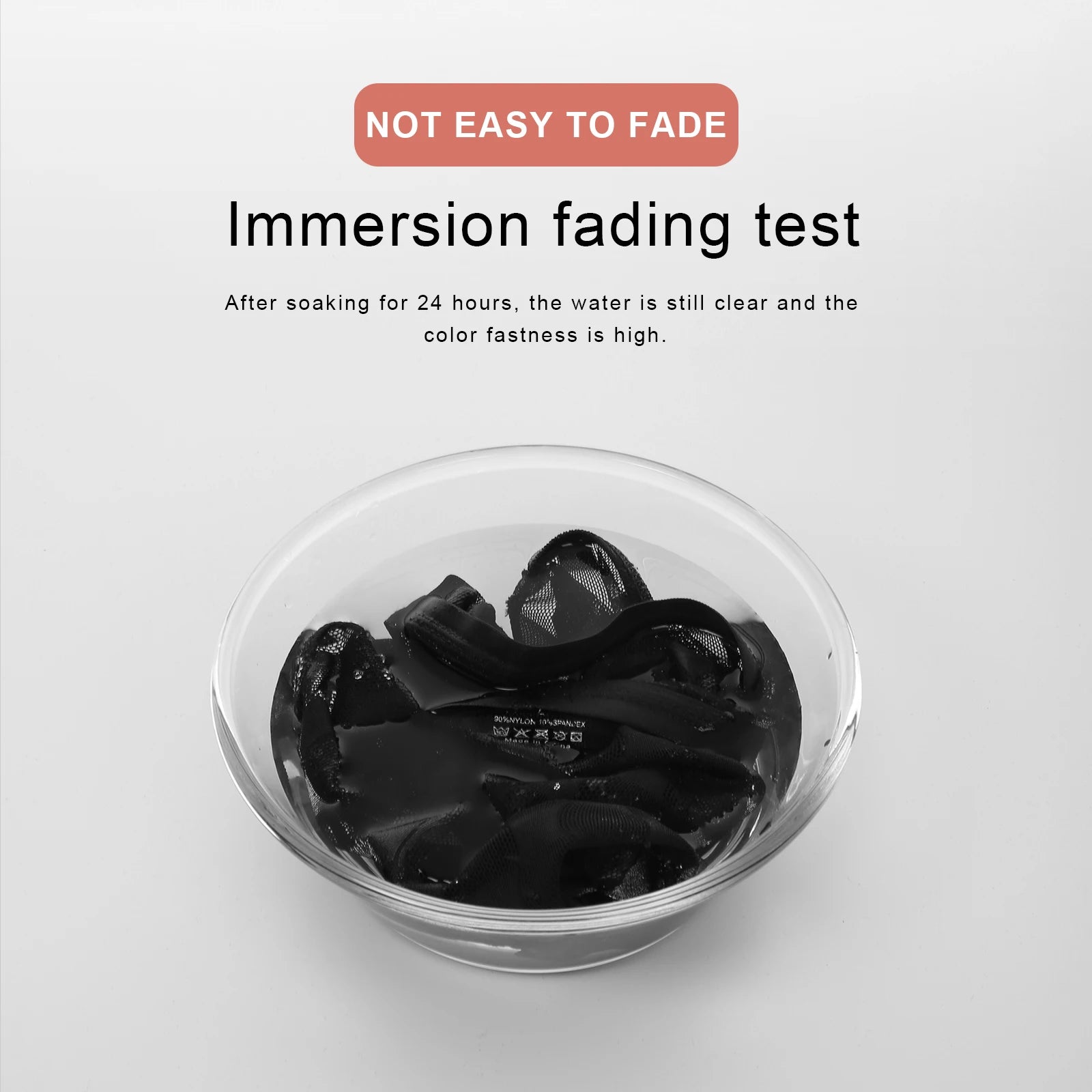 Immersion fading test graphic showing soaking results and label “NOT EASY TO FADE”